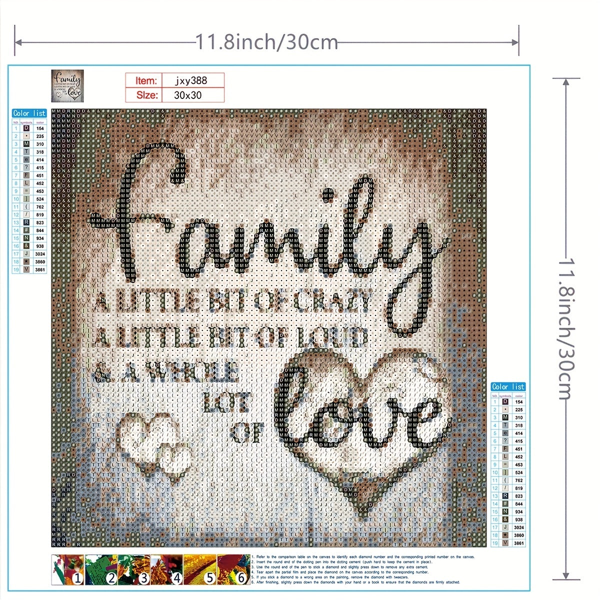 DIY Round Diamond Painting LOVE Text 30x30cm