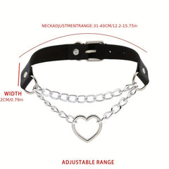 Sexy Punk Heart Ring Chain Choker Leather Collar