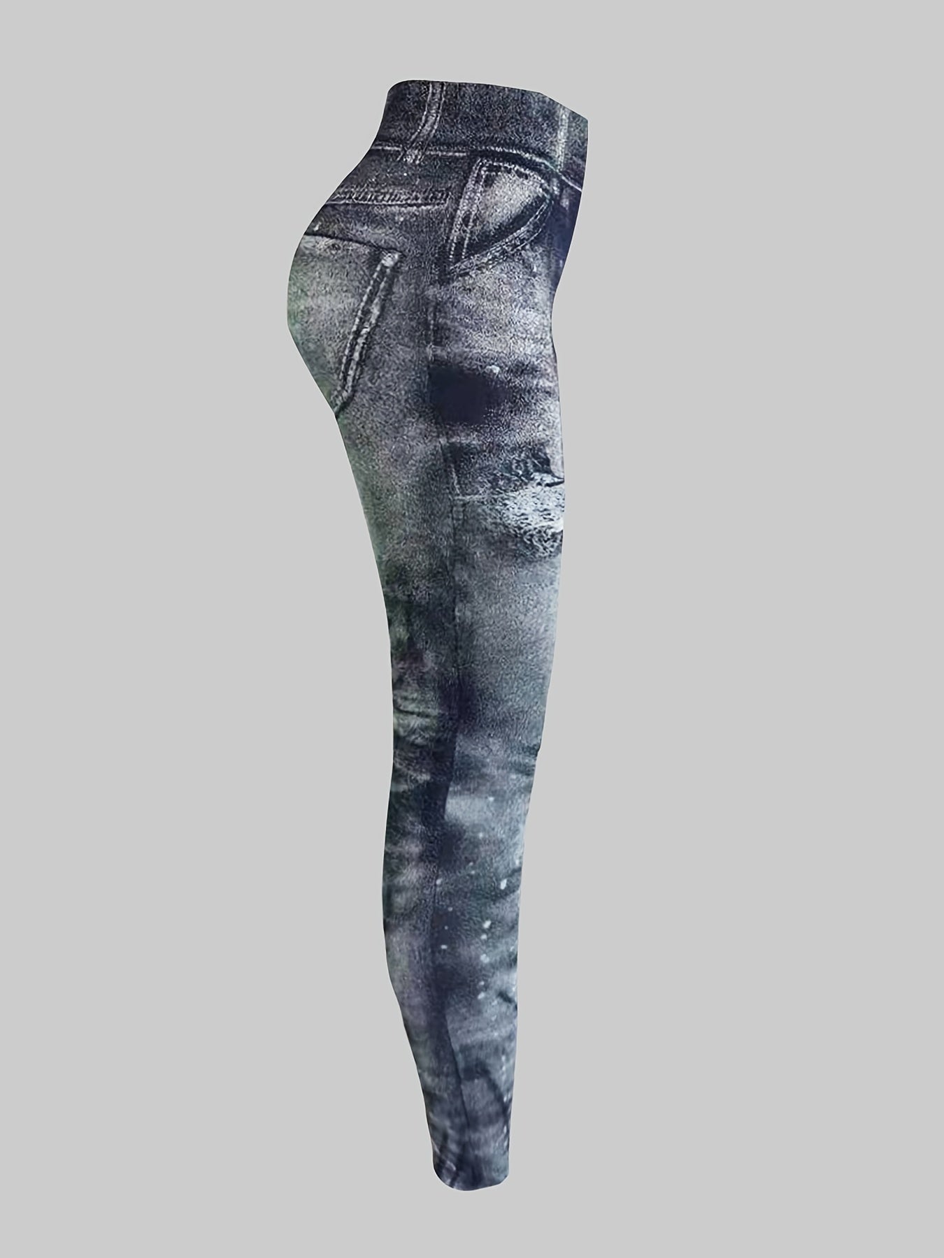 Denim Print High Waist Leggings for Women