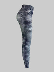 Denim Print High Waist Leggings for Women