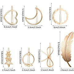 2pcs Metal Hairpin Star Leaf Moon Shape Hair Pin Bobby Pin Side Clip