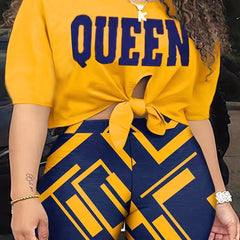  Sexy Outfits Set Women's Plus Letter Print Crew Neck