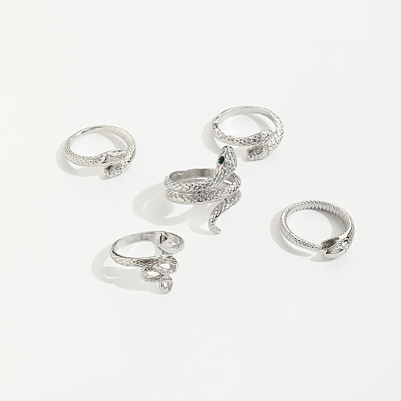 Vintage Snake Series Rhinestone Inlaid Women's Ring Set