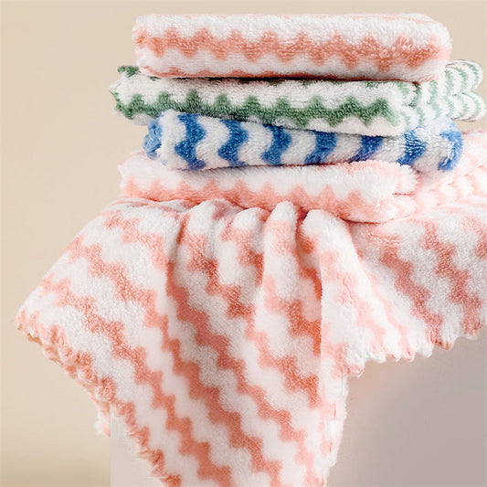 5pcs Microfiber Striped Dish Cloths Coral Velvet Towels for Kitchen Bathroom Car