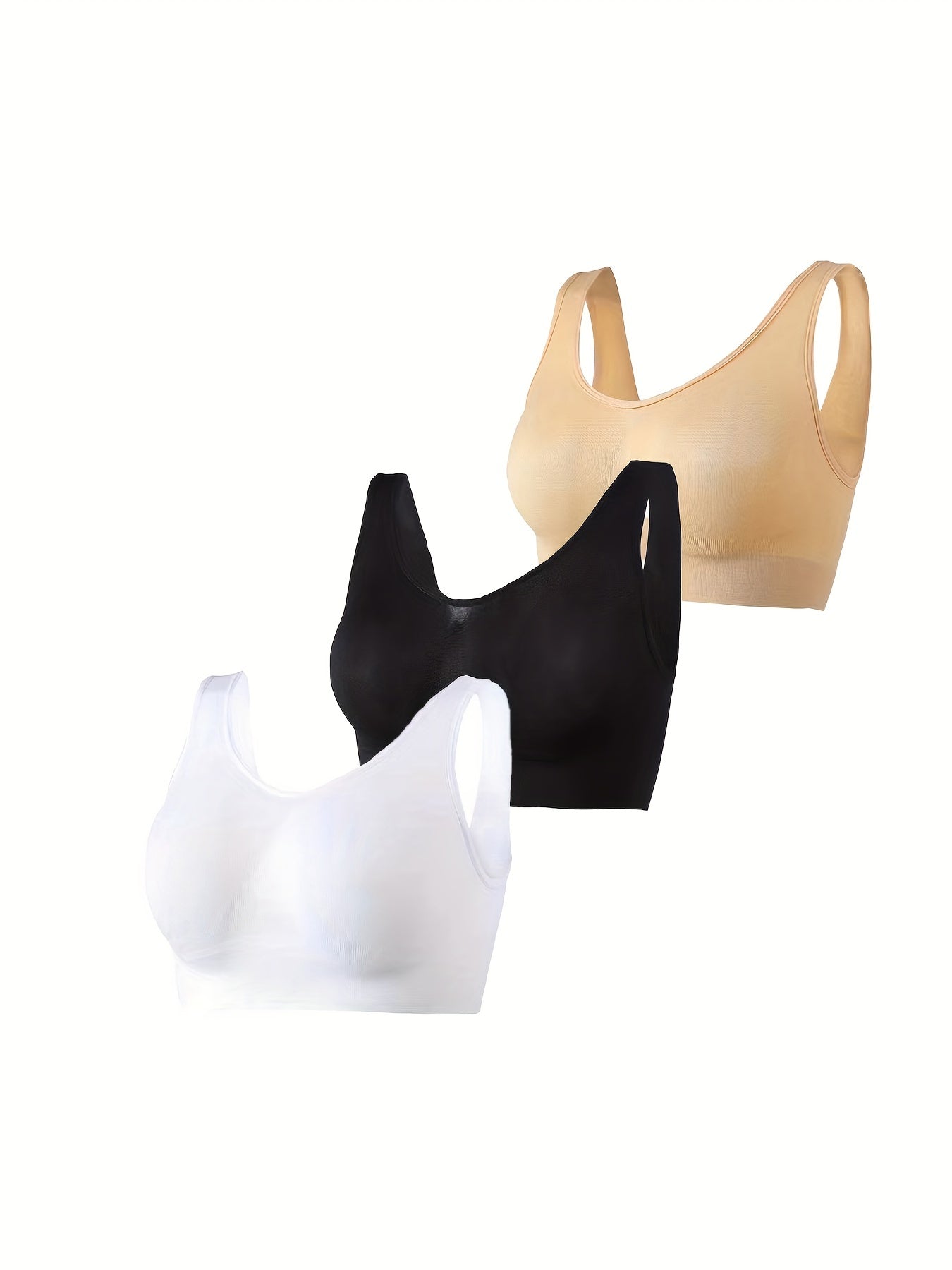 3pcs Small Pleats Seamless Sports Bras Cozy & Thin Everyday Tank Intimates
