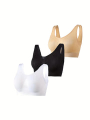 3pcs Small Pleats Seamless Sports Bras Cozy & Thin Everyday Tank Intimates