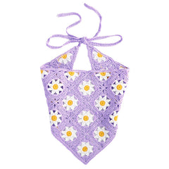 Boho Crochet Daisy Bandana Hair Kerchief Vintage Accessory