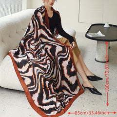 Classic Stripe Print Long Scarf Vintage Shawl Warm Wrap Women Head Wraps Silk