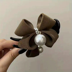 Duck Billed Bow Hair Clip Pearl Ponytail Holder Claw Women Girls Clip