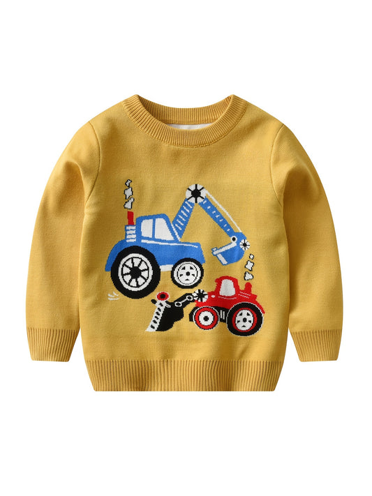 Boys Sweater Cartoon Engineering Vehicle Pattern Knit Pullover