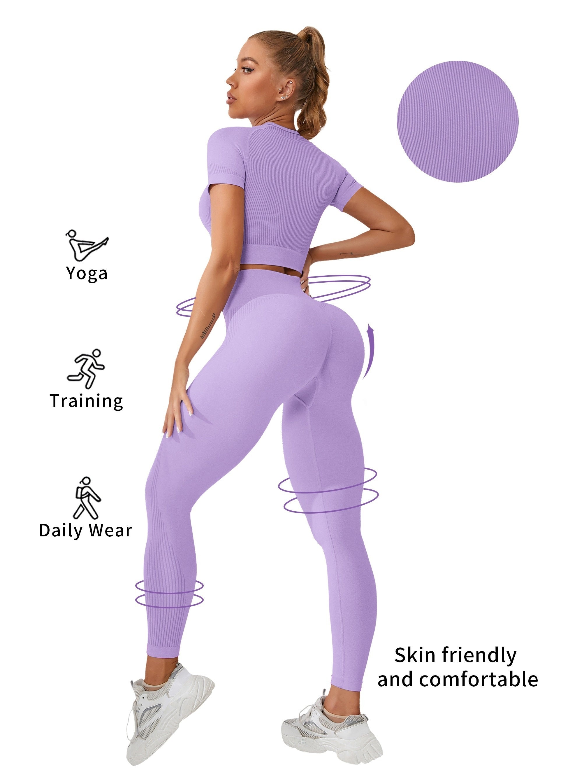 2pcs Breathable Sports Top & High Rise Leggings Women's Activewear