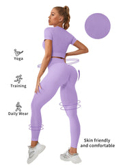 2pcs Breathable Sports Top & High Rise Leggings Women's Activewear