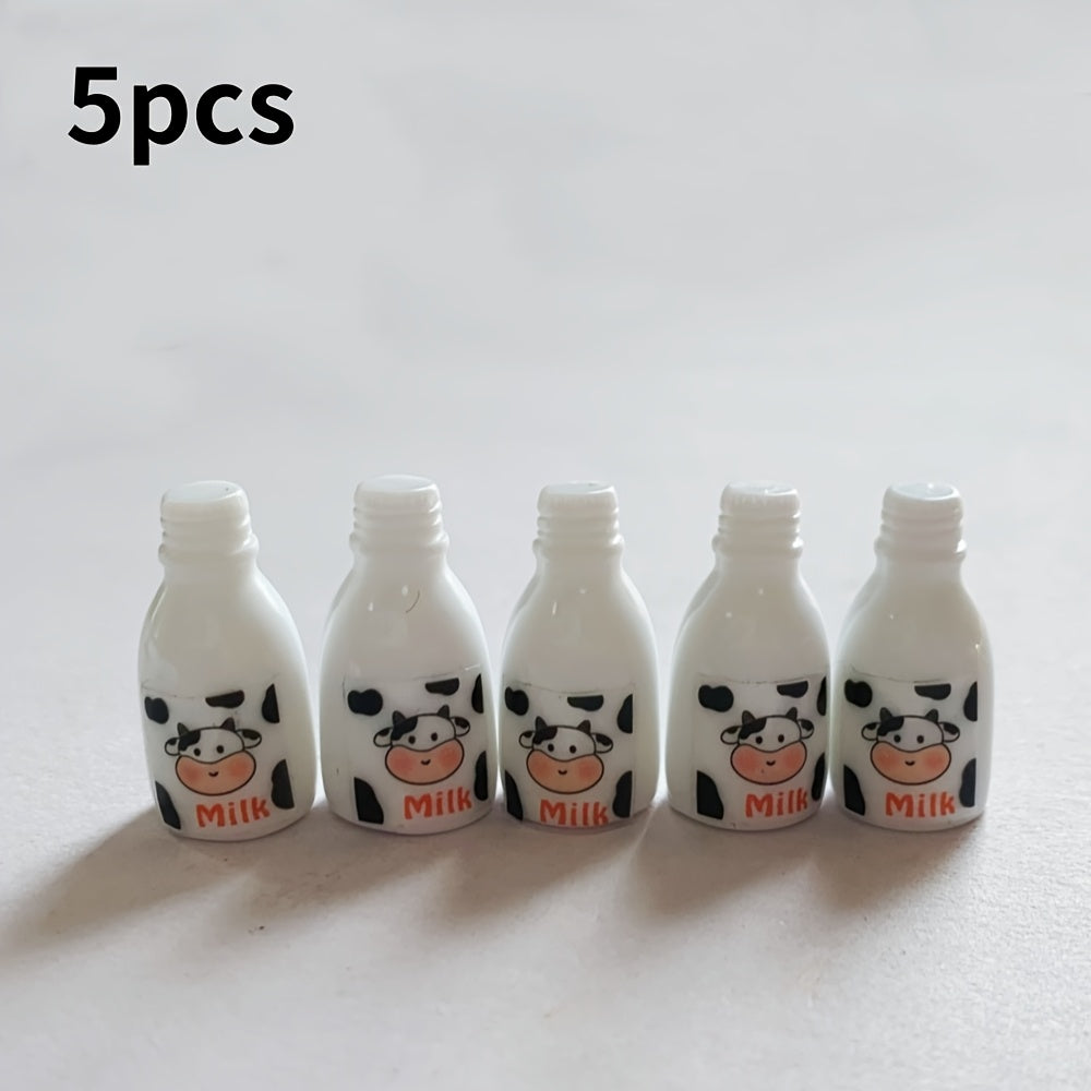 5pcs Mini Simulated Milk Bottle Dollhouse Ornaments Resin Craft
