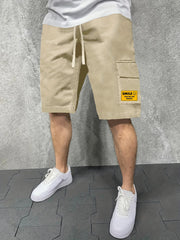 Men's Comfy Cargo Shorts Smile Solid Stretch Elastic Waist Drawstring Shorts