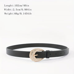 Rhinestone Buckle Belt Thin PU Leather Casual Dress Girdle For Women