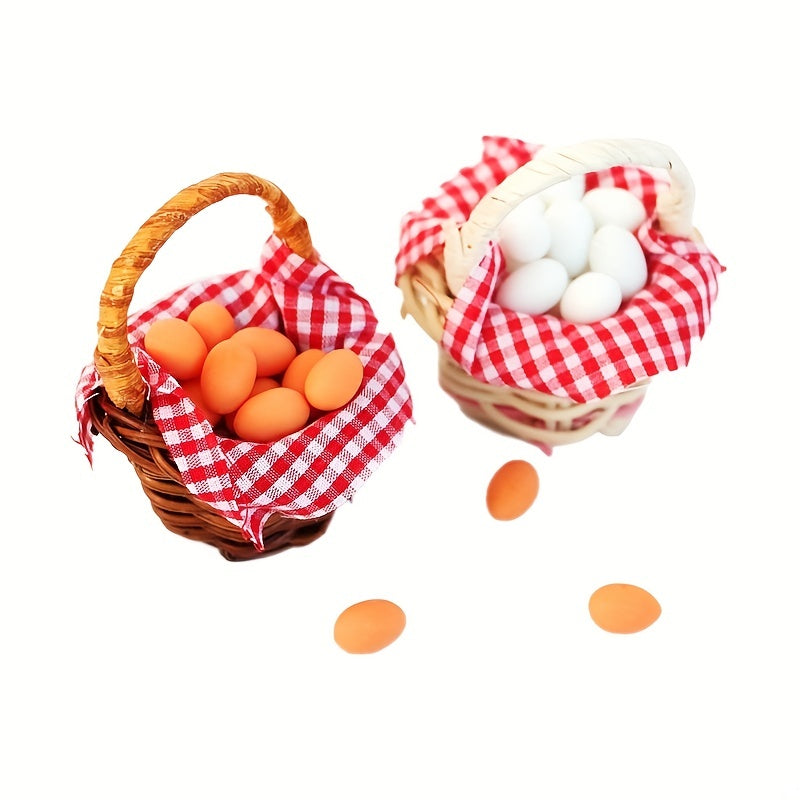 Dollhouse Egg Basket Red Plaid Duck Egg Frame Kitchen Food Model Toy