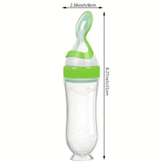 1pc Baby Food Feeder 90ml 3oz Silicone Feeding Bottle With Spoon And Stand
