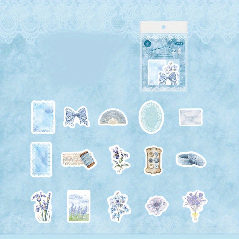 30pcs Plant Flower Scrapbooking Stationery PET Stickers DIY Decorative Materials