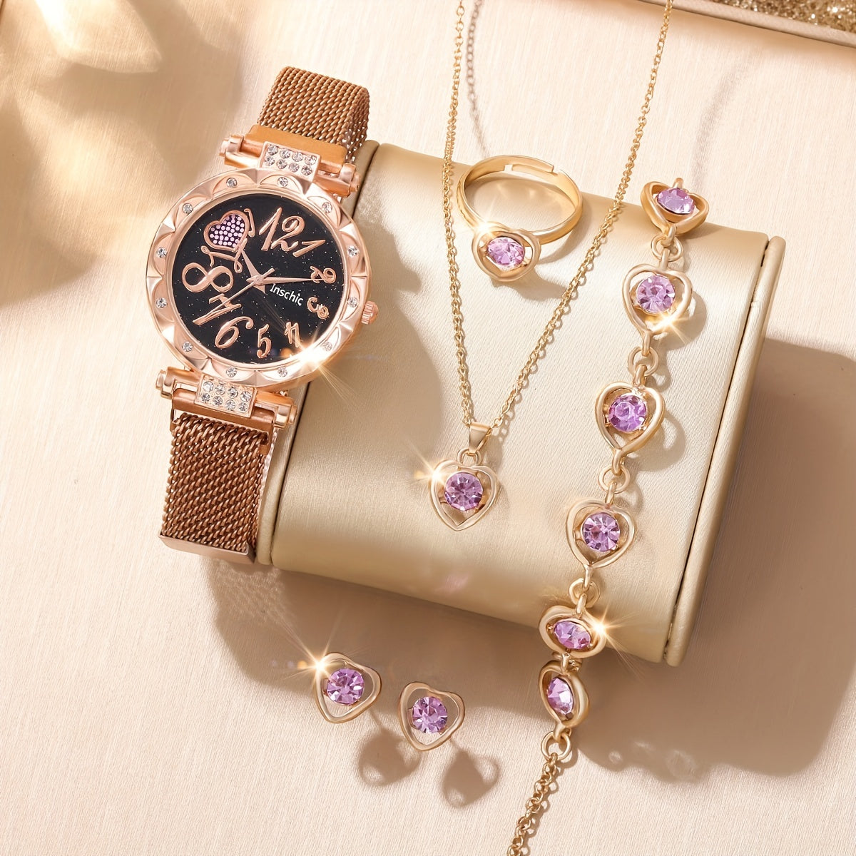 Kids Quartz Watch & Jewelry Set - Sparkling Rhinestones