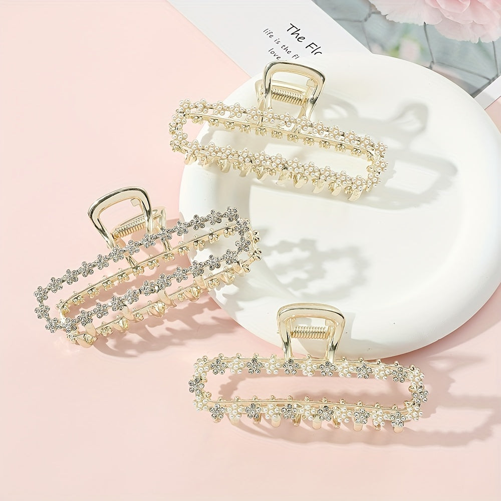 Faux Pearl Rhinestone Hair Claw Ponytail Holder