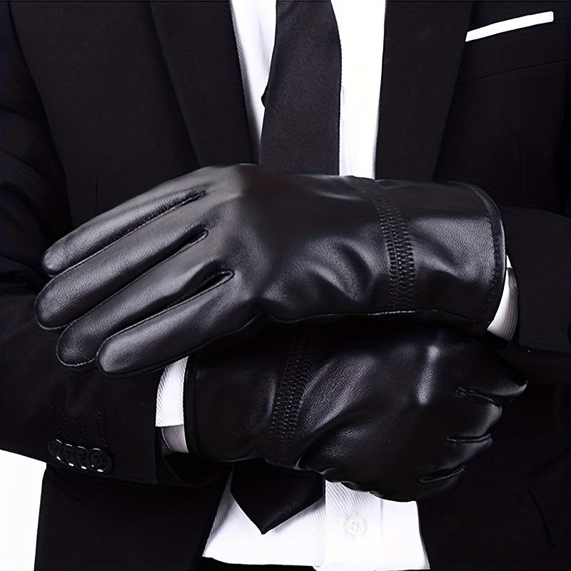Men's Leather Winter Gloves Fleece Warm Outdoor Sports Windproof Gloves