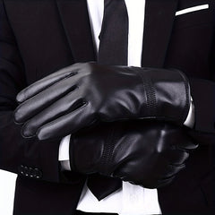 Men's Leather Winter Gloves Fleece Warm Outdoor Sports Windproof Gloves