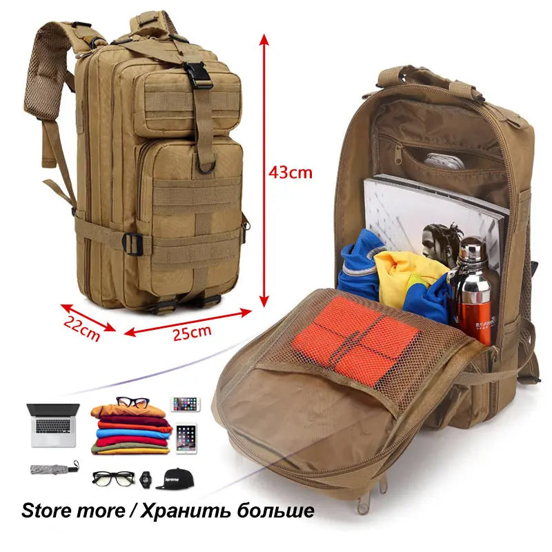 25L 3P Tactical Backpack Military Army Outdoor Bag Rucksack Men Camping