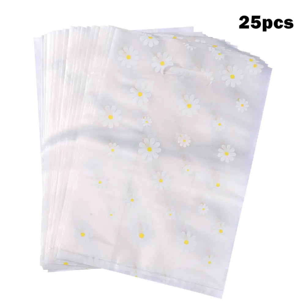 25Pcs Transparent Merchandise Bags Handle Christmas Wedding Party Candy Bag