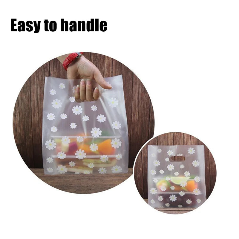 25Pcs Transparent Merchandise Bags Handle Christmas Wedding Party Candy Bag
