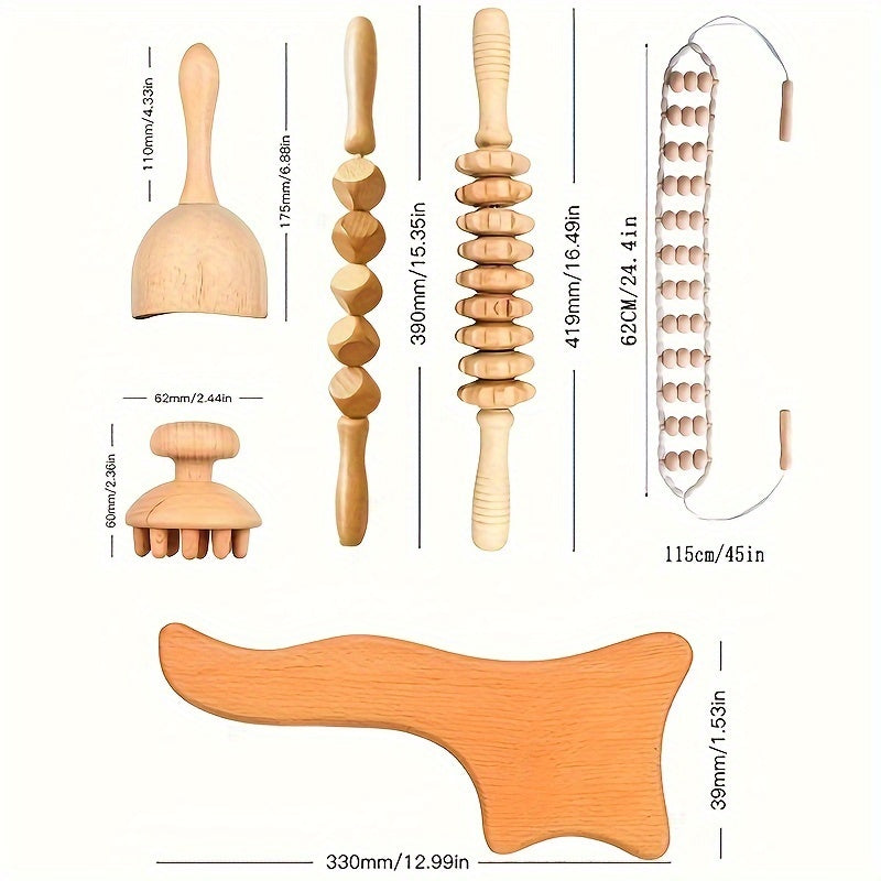 6pcs Wooden Massage Tools Set for Relaxation