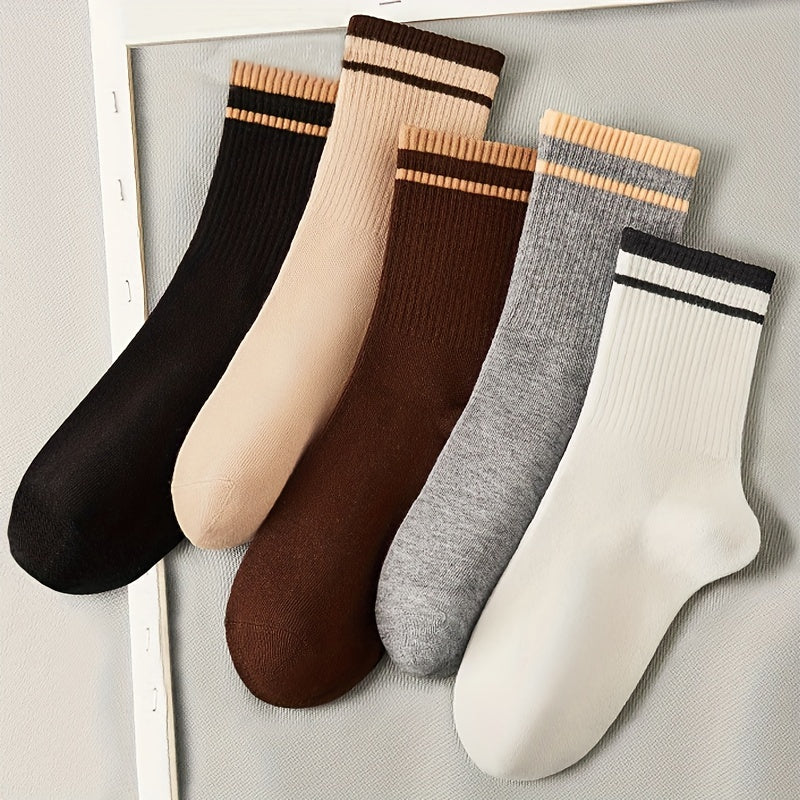 5 Pairs Striped Trim Socks Breathable Sports Stockings