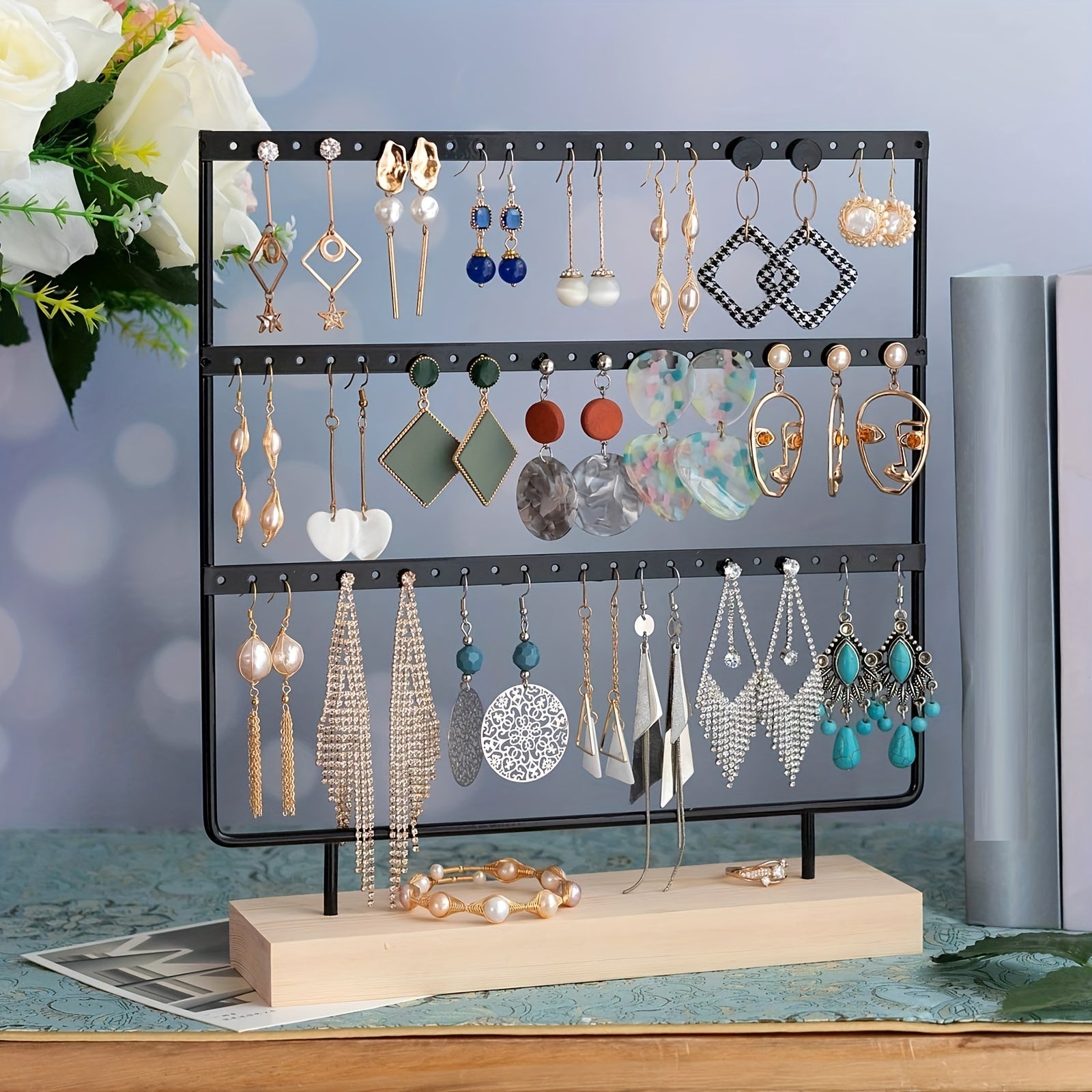 Wood Base Earring Holder Detachable Jewelry Display Rack