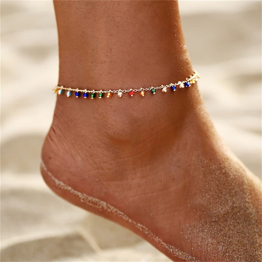Colored Rice Bead Tassel Pendant Ankle Bracelet