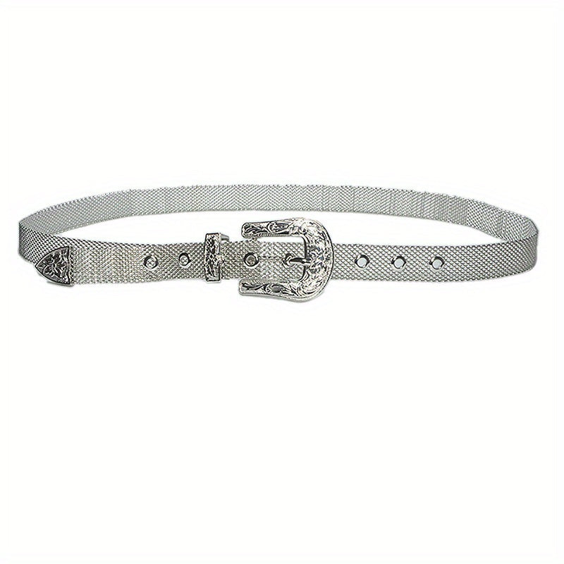 Y2K Silvery Golden Belt Hip Hop Eyelet Cowboy Cowgirl Belt