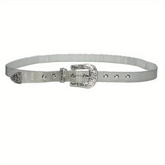 Y2K Silvery Golden Belt Hip Hop Eyelet Cowboy Cowgirl Belt