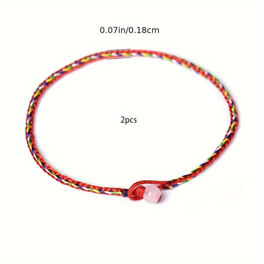 2 Pcs Colorful Rope Bracelet Good Luck Couple Holiday Gift