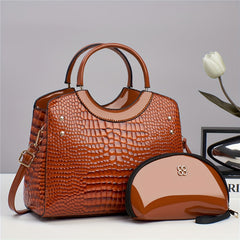 Stylish Crocodile Embossed Handbag & Clutch Set