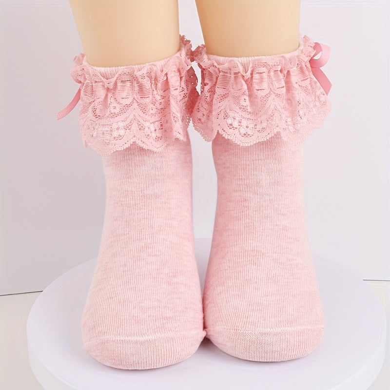 3 Pairs Girl Socks Love Bow Ruffled Princess Socks