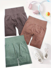 3pcs Solid Sports Shorts High Stretch Running Yoga Workout