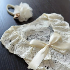 2pcs Baby Hollow Bow Red Lace Photography Clothing Set