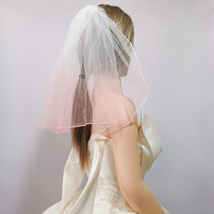 Gradient Short Layered Veil Bridal Headpiece Blush Pink Ombre