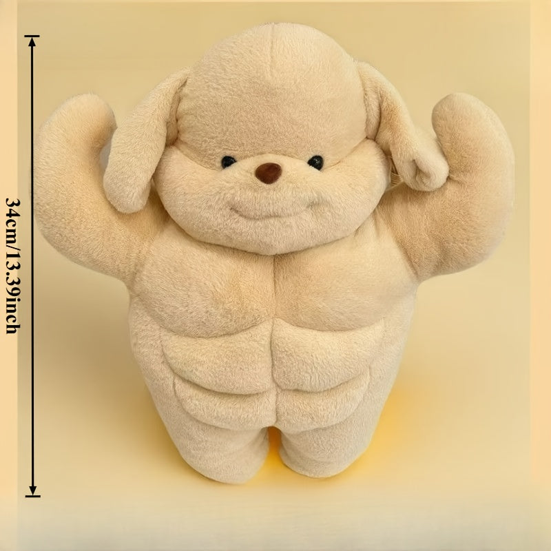 Beige & Brown Muscle Dog Plush Toy - Soft Stuffed Animal