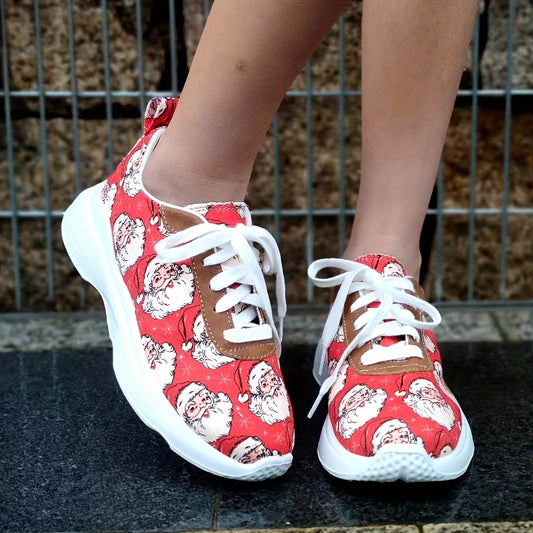 Christmas Women's Casual Sports Shoes Santa Claus Print Lightweight Non slip