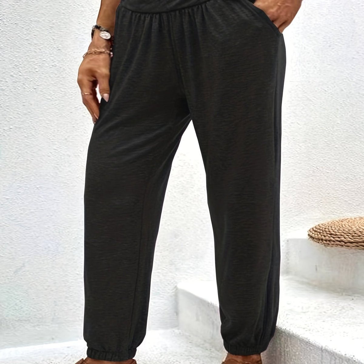 Women's Plus Tummy Control Jogger Trousers With Pockets
