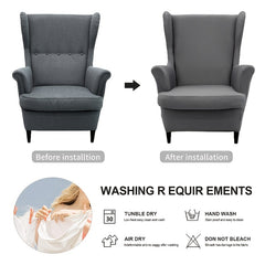 2pcs Wing Back Chair Cover Set Armchair Sofa Cover With Elastic Band