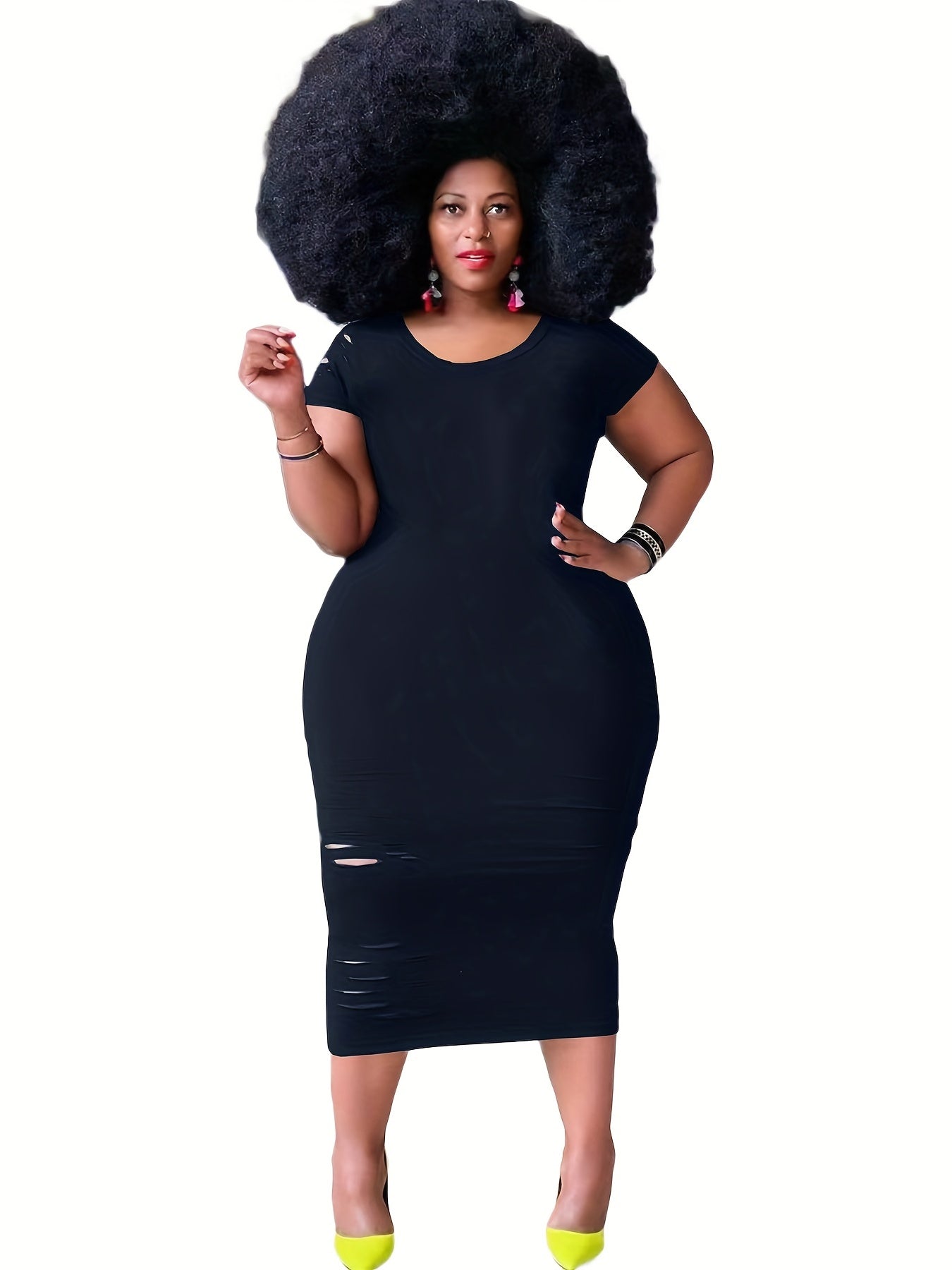 Sexy Dress Women's Solid Cut Out Long Sleeve Round Neck Dress