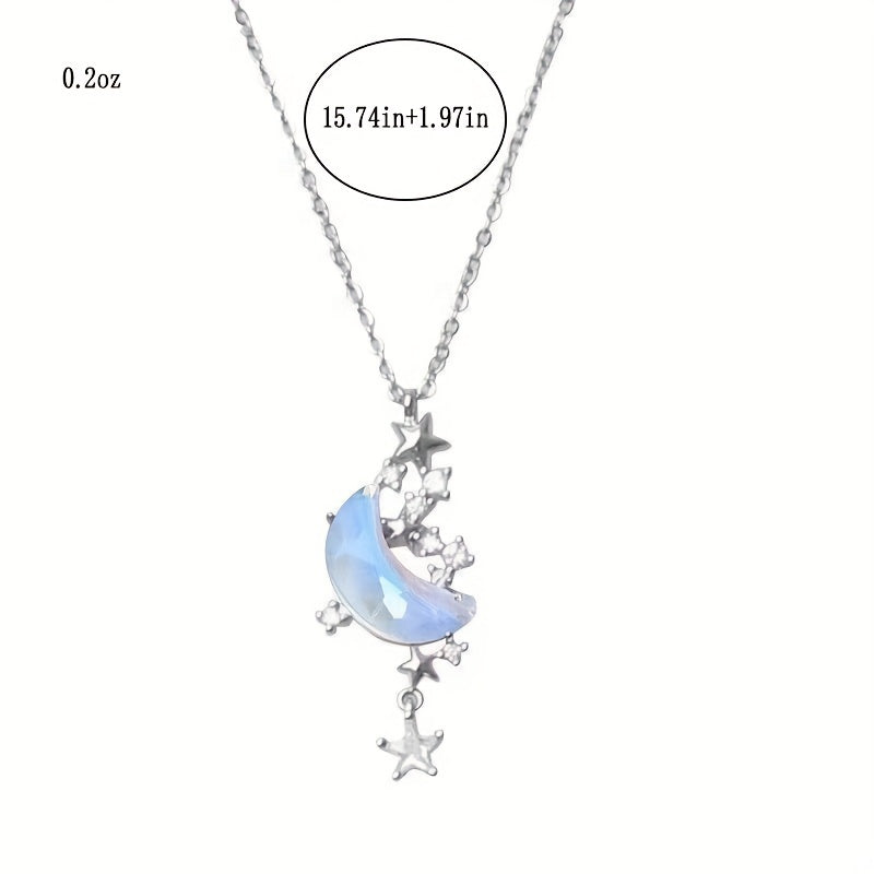 Moonstone Star Pendant Necklace Delicate Moon Splash Star River