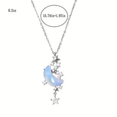 Moonstone Star Pendant Necklace Delicate Moon Splash Star River