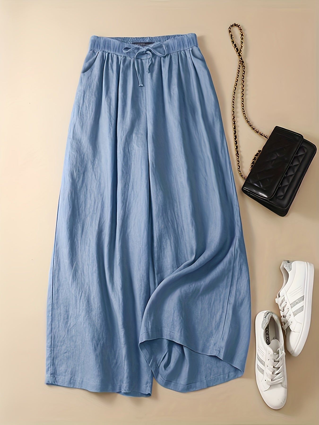 Women's Plus Solid High Waist Wide Leg Pants