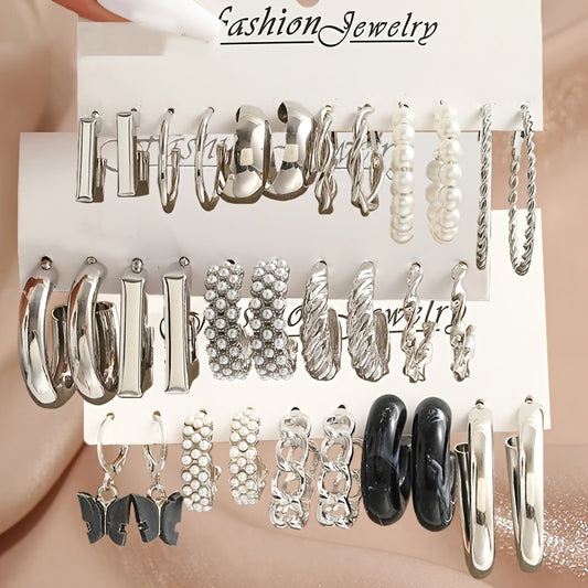 9 Styles Heart Butterfly Geometric Earrings Set Women's Jewelry